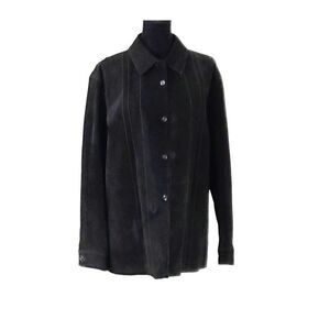 Liz Claiborne Women's Genuine Suede Shacket Shirt Jacket Button Down Blue Size L